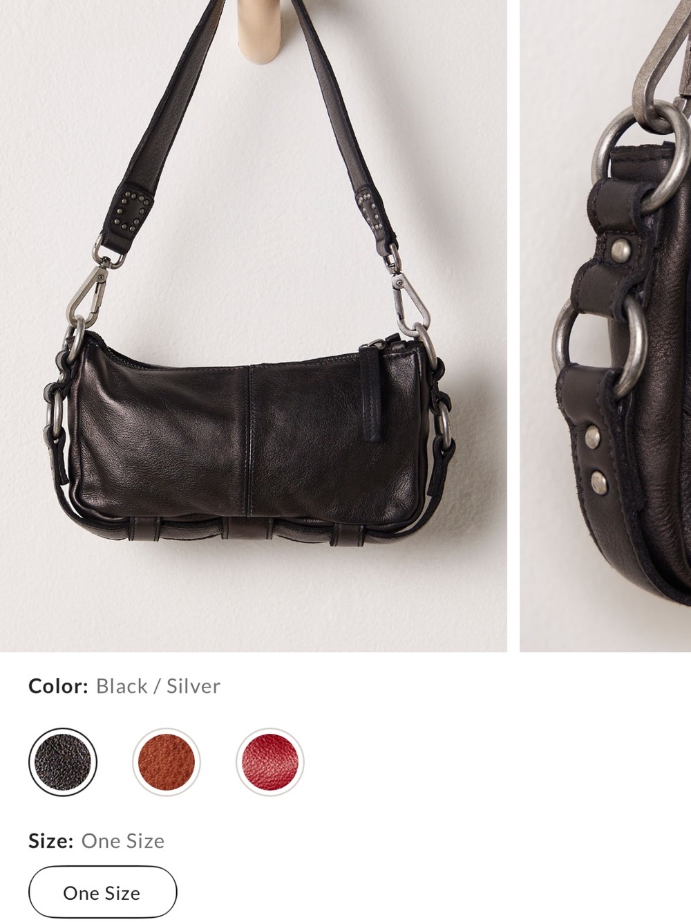 NWT FREE PEOPLE LILLIE LEATHER SHOULDER BAG IN BLACK - Picture 2 of 7